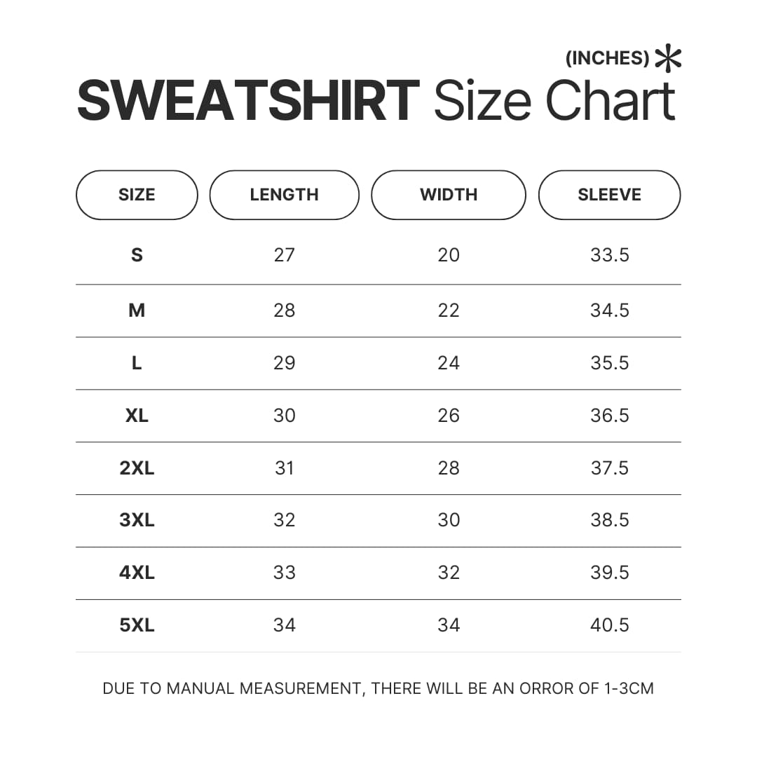 Sweatshirt Size Chart - Daft Punk Band Shop