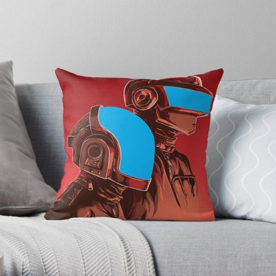 Blue Helm Discovery Silkscreen Throw Pillow Official Daft Punk Merch